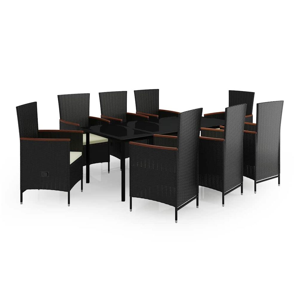 Ensemble à manger de jardin avec coussins 9 pcs noir