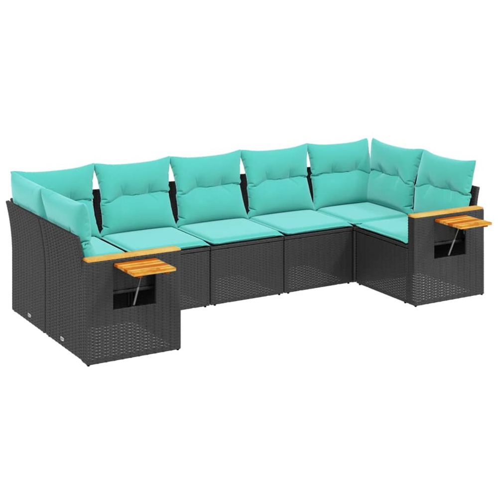 Salon de jardin 7 pcs avec coussins noir résine tressée