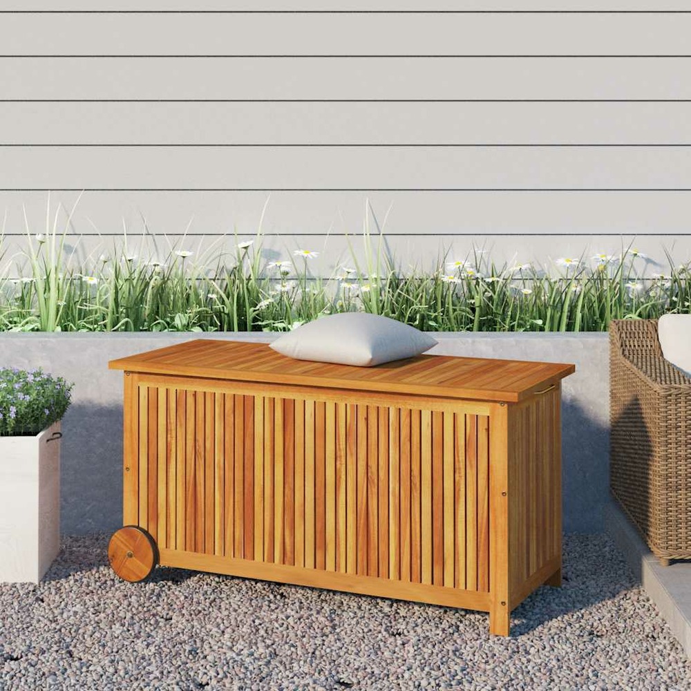 Boîte de rangement de jardin avec roues 113x50x58cm bois acacia