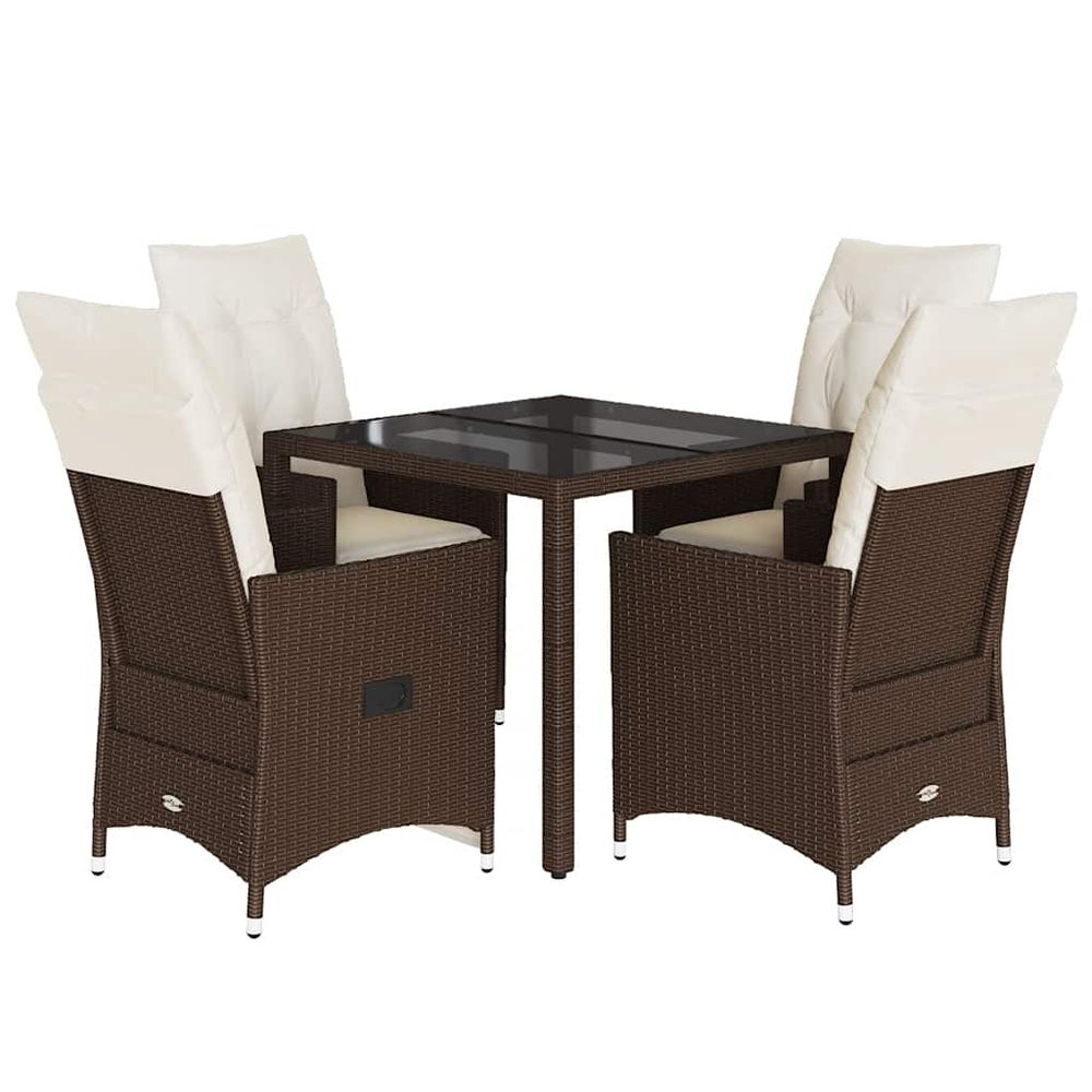 Ensemble à manger de jardin 5 pcs et coussins marron poly rotin