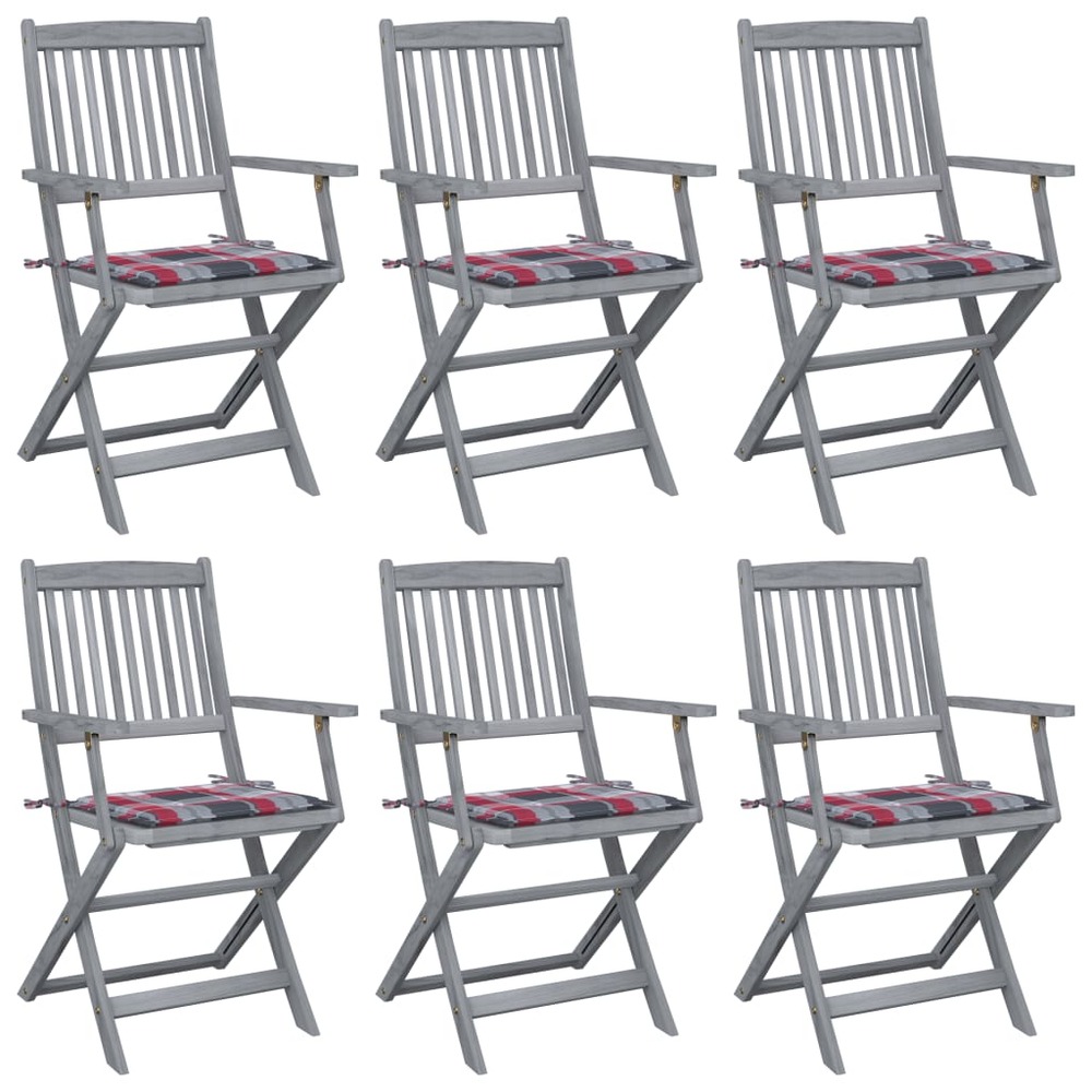 Chaises pliables d'extérieur lot de 6 et coussins bois d'acacia