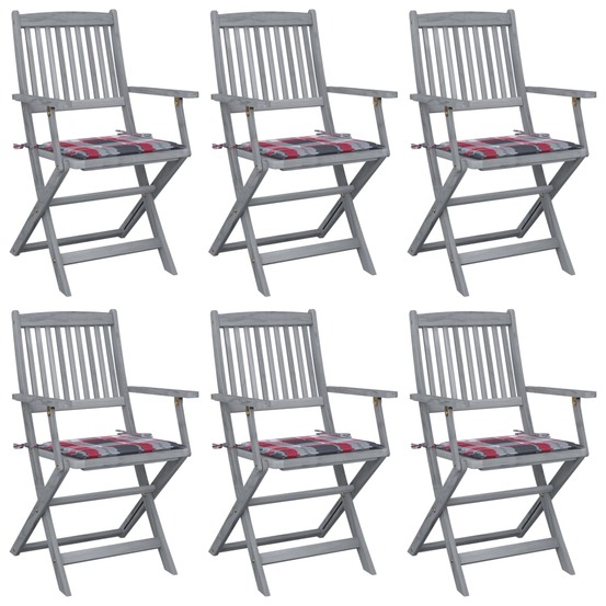 Chaises pliables d'extérieur lot de 6 et coussins bois d'acacia