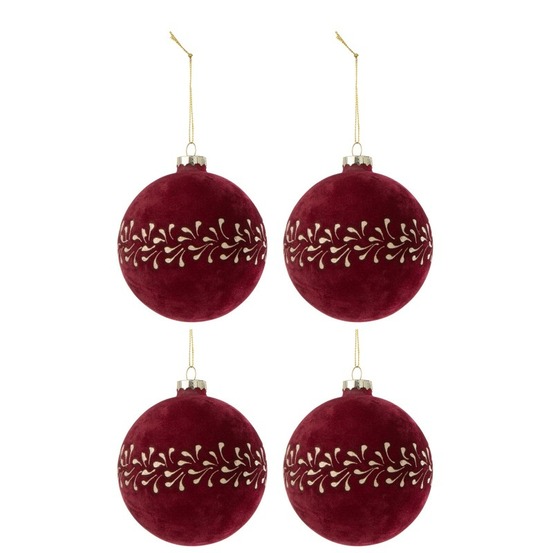 Boite de 4boules de noël en verre bordeaux 10x10x10 cm