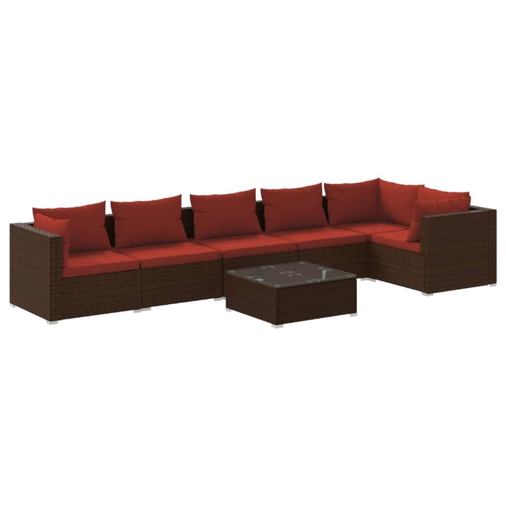 Salon de jardin 7 pcs avec coussins résine tressée marron