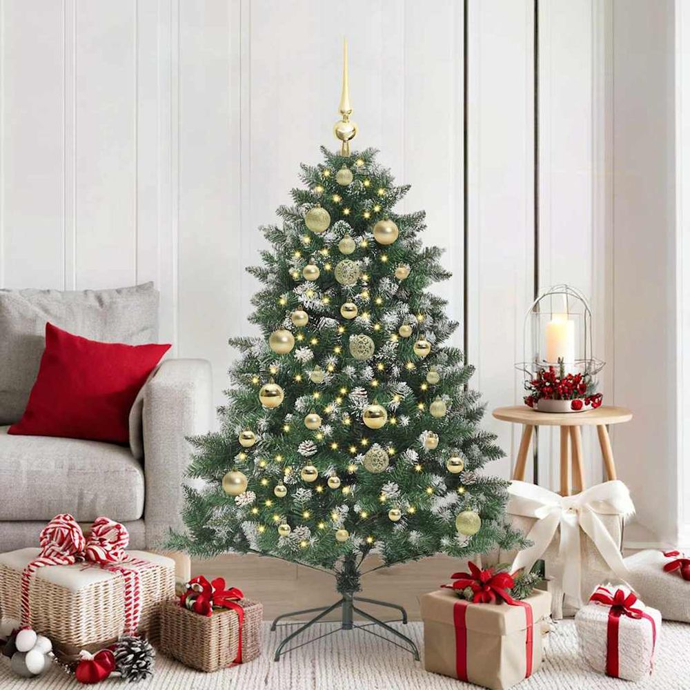 Arbre de noël artificiel 150 cm, kit lumineux 150 led avec décorations traditionnelles usb