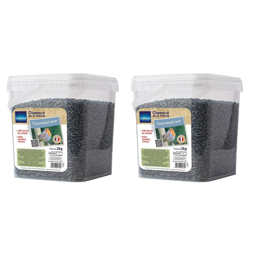 Seau de graines de tournesol noir 2 kgs pour oiseau de la nature - lot de 2