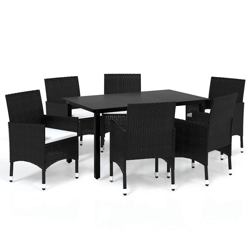 Ensemble à manger de jardin coussins 7pcs résine tressée noir