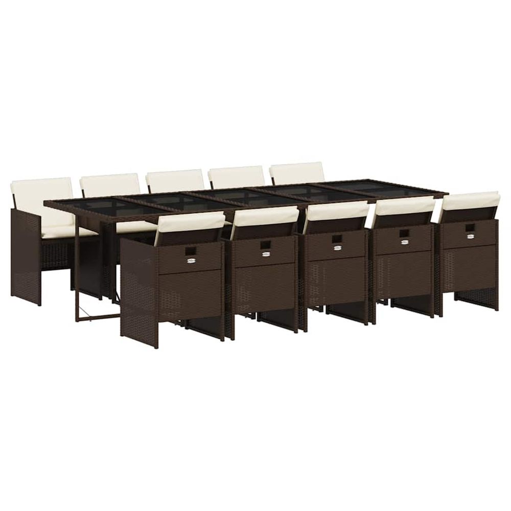 Ensemble à manger de jardin et coussins 11 pcs marron rotin