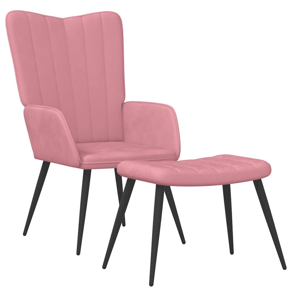Chaise de relaxation avec tabouret rose velours