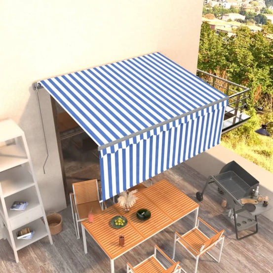 Auvent manuel rétractable avec store 3x2,5 m bleu et blanc