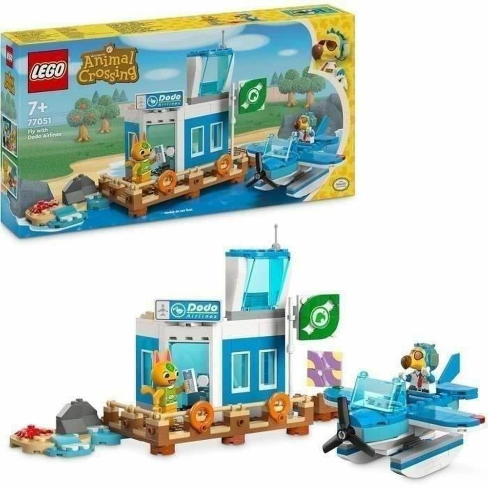 Lego animal crossing voyage aérien avec dodo airlines avec un avion de ligne