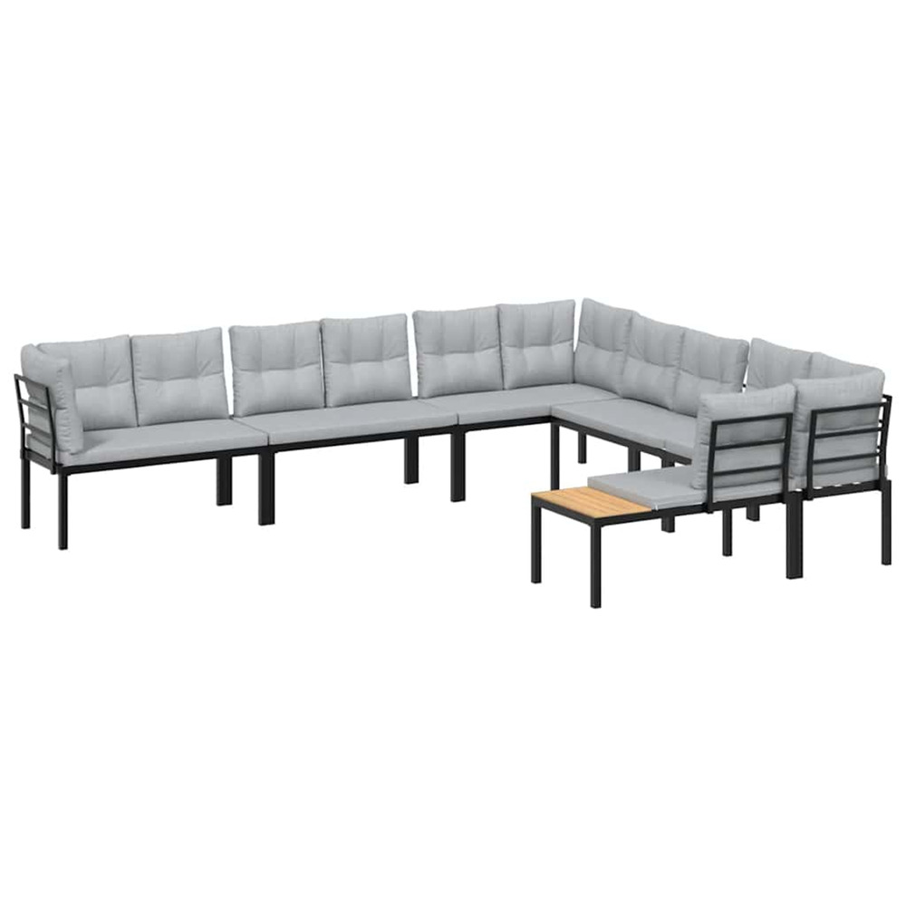 Salon de jardin avec coussins 6 pcs noir acier enduit de poudre