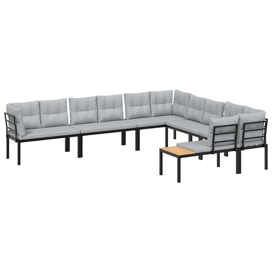 Salon de jardin avec coussins 6 pcs noir acier enduit de poudre