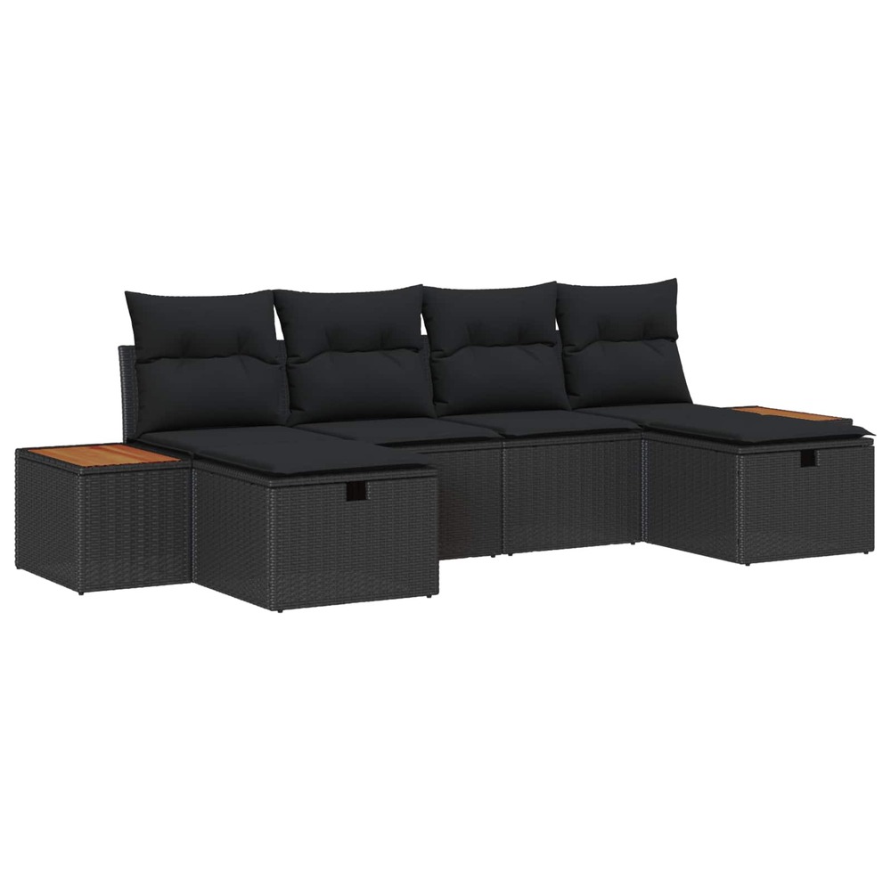 Ensemble de canapé de jardin avec coussin 6 pcs noir polyrotin