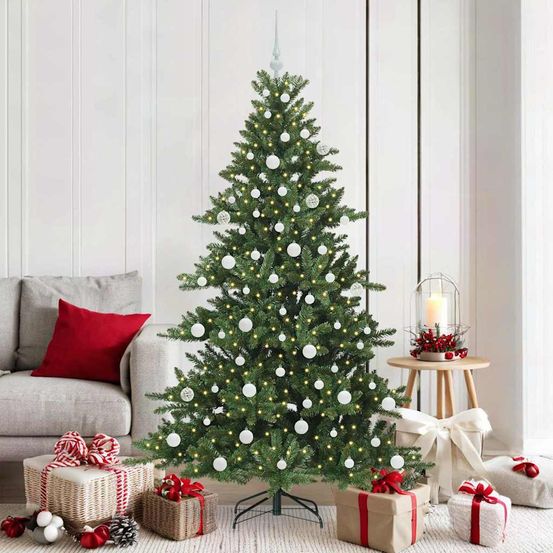 Grand sapin de noël artificiel 1.80m, set complet avec 300 led et 120 décorations