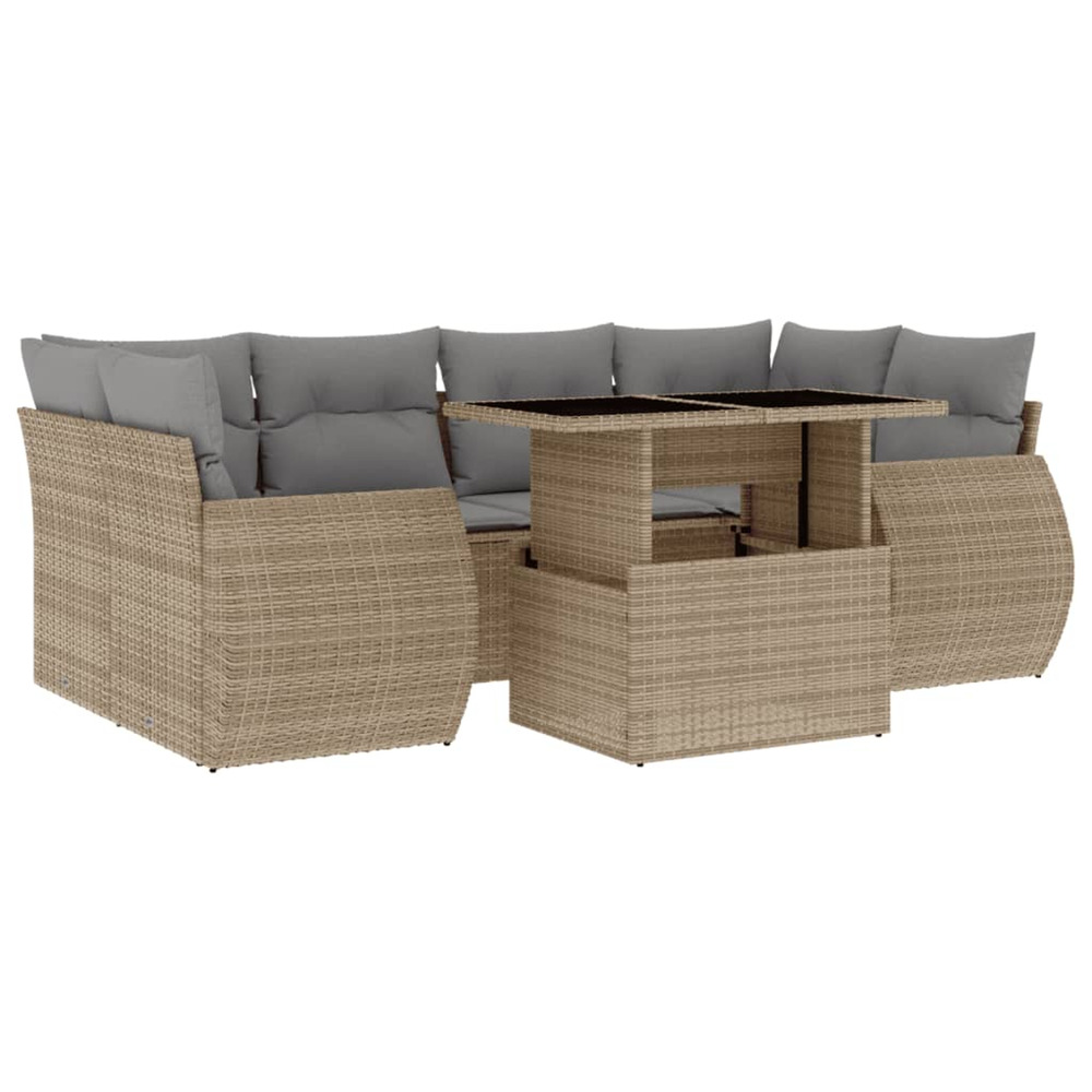 Salon de jardin avec coussins 7 pcs beige résine tressée