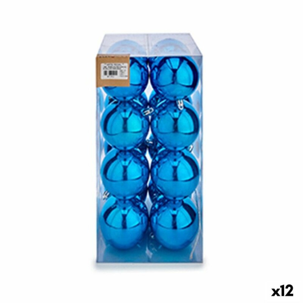Lot de boules de noël bleu plastique 8 x 9 x 8 cm (12 unités)