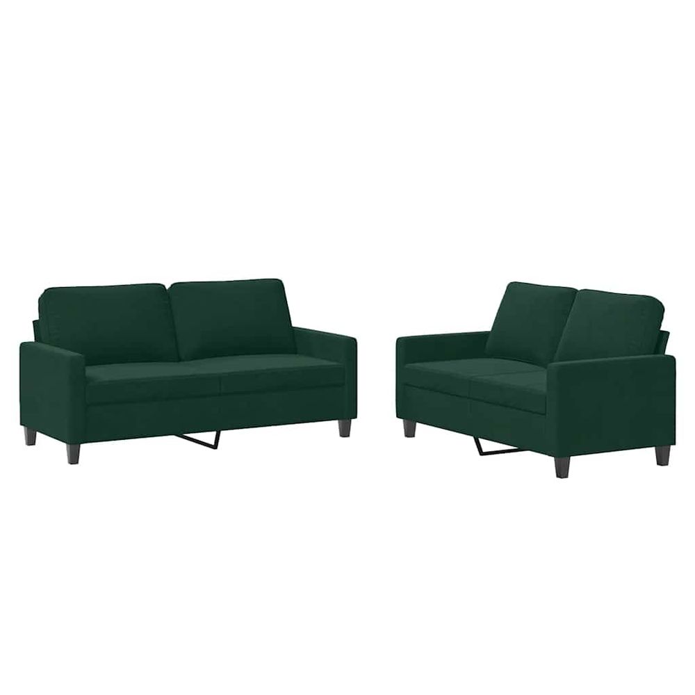 Ensemble de canapés 2 pcs avec coussins vert foncé velours