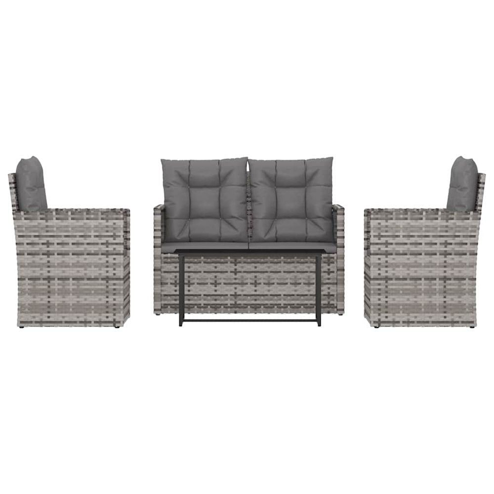 Mobilier d'extérieur 4 pcs avec coussins résine tressée gris