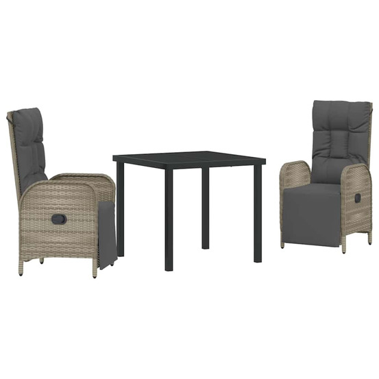 Ensemble de salle à manger pour jardin 3 pcs gris polyrotin