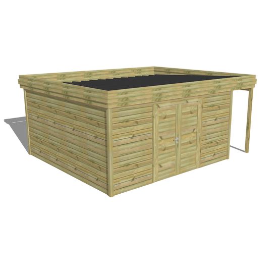 Abri de jardin bois pin traité autoclave 27mm - 5,34x4,34m / 23m2 - bac acier - abri français