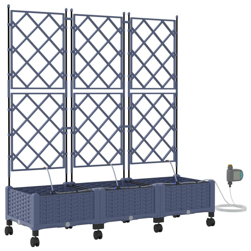 Porte-plante de jardin avec irrigation et roues 3 pc gris pp