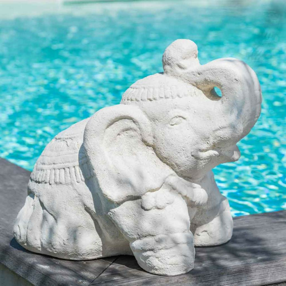 Statue eléphant assis 40cm blanc crème