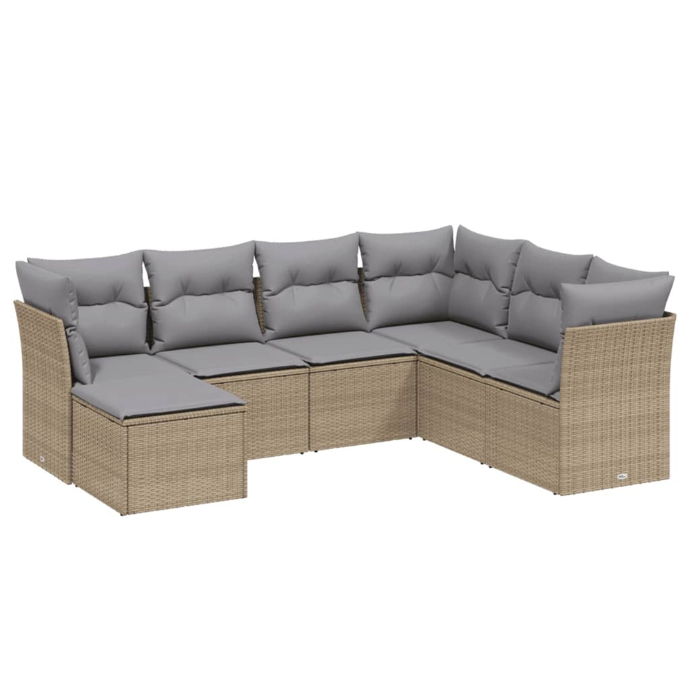 Salon de jardin avec coussins 7pcs mélange beige résine tressée