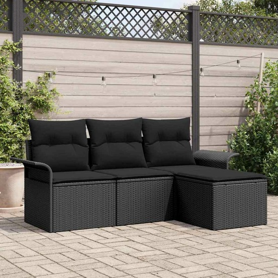 Ensemble de canapé de jardin avec coussin 4 pcs noir poly rotin