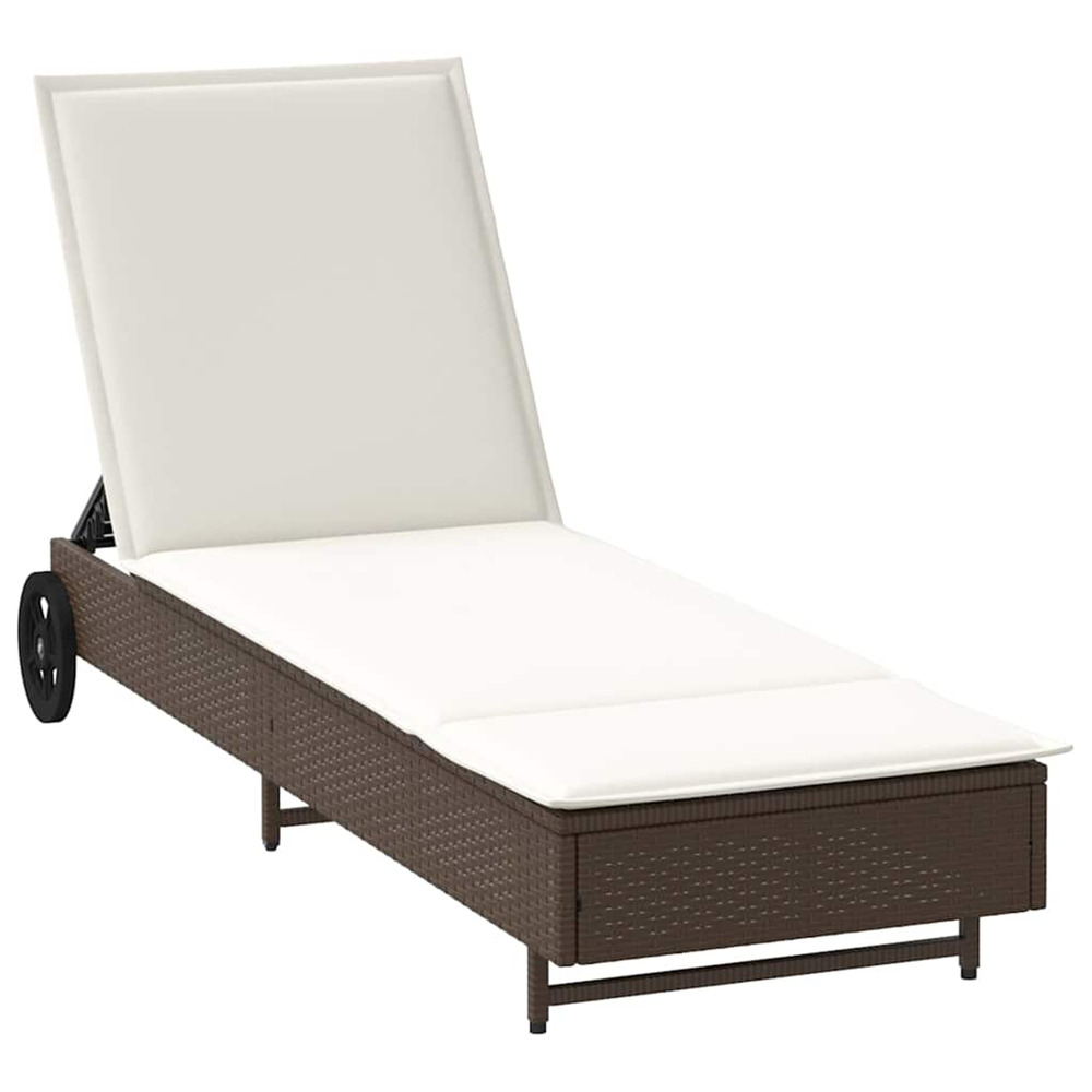 Chaise longue avec roues et coussin marron résine tressée bain de soleil