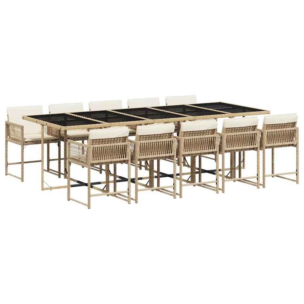 Ensemble à manger de jardin et coussins 11 pcs beige poly rotin