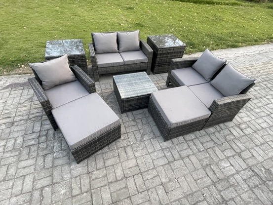 7 places ensemble de meubles de jardin en rotin ave table basse chaise 2 table d'appoint gris foncé