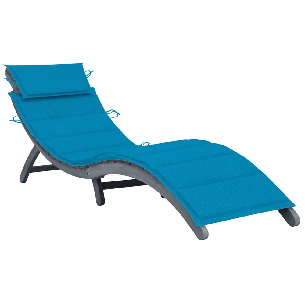 Transat chaise longue bain de soleil lit de jardin terrasse meuble d'extérieur avec coussin gris bois d'acacia solide 02_0012