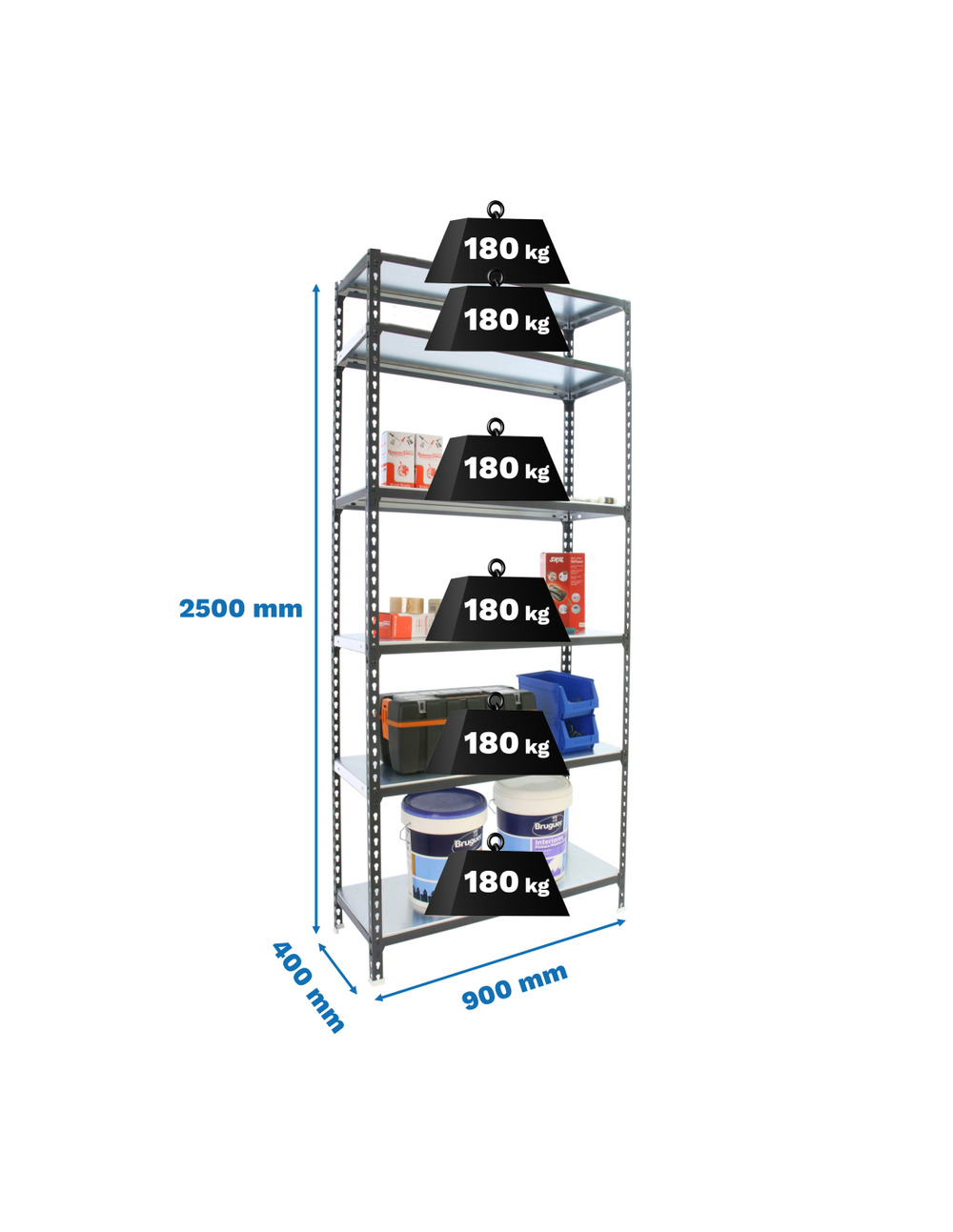 Etagère légère sans vis simonclick 6/400 antracite/blanc antracite/blanc 2500x900x400 - simonrack
