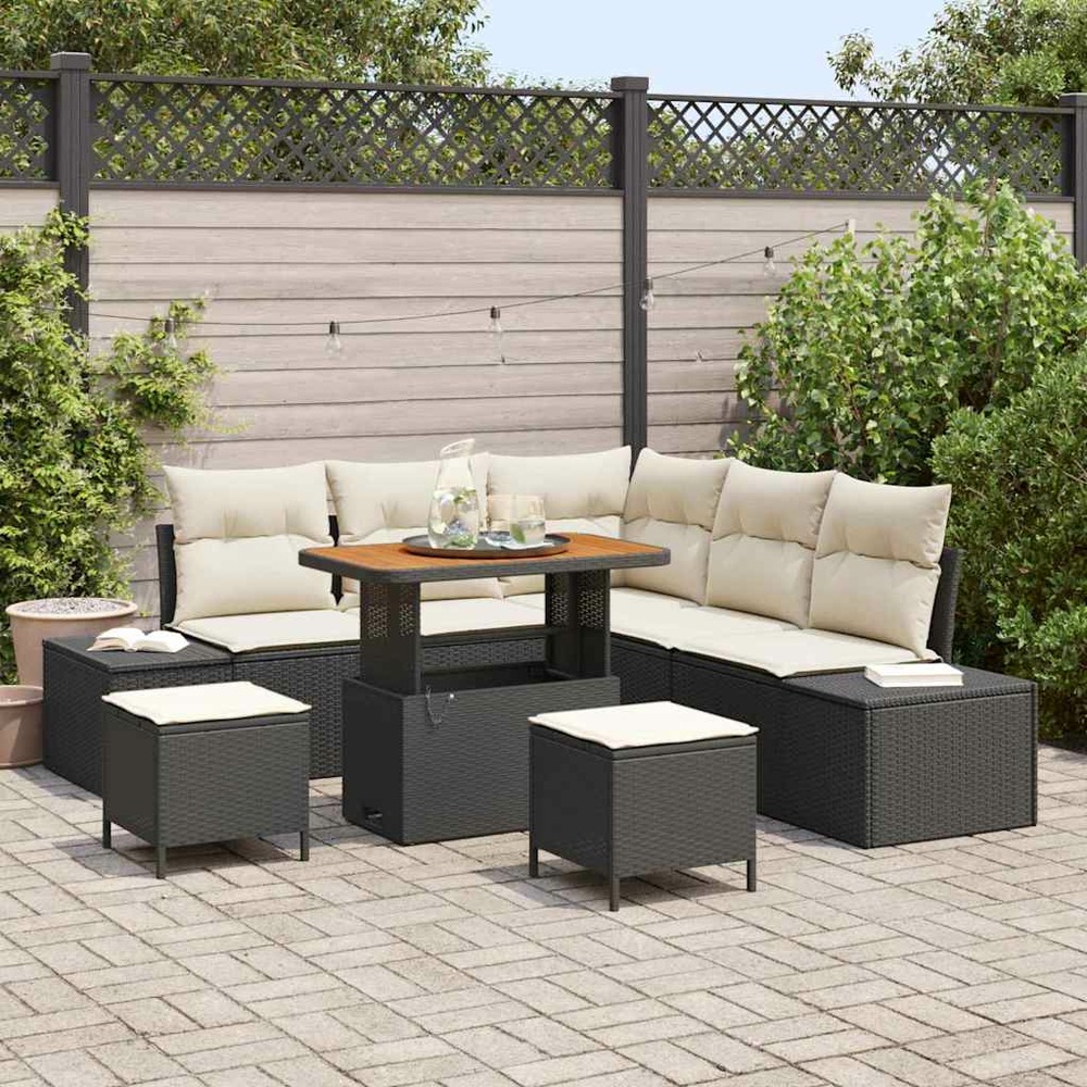 Ensemble de canapé de jardin avec coussin 8 pcs noir polyrotin