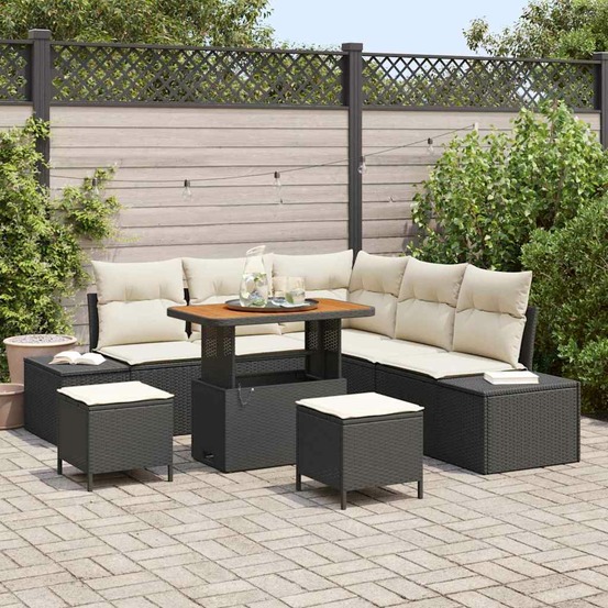 Ensemble de canapé de jardin avec coussin 8 pcs noir polyrotin