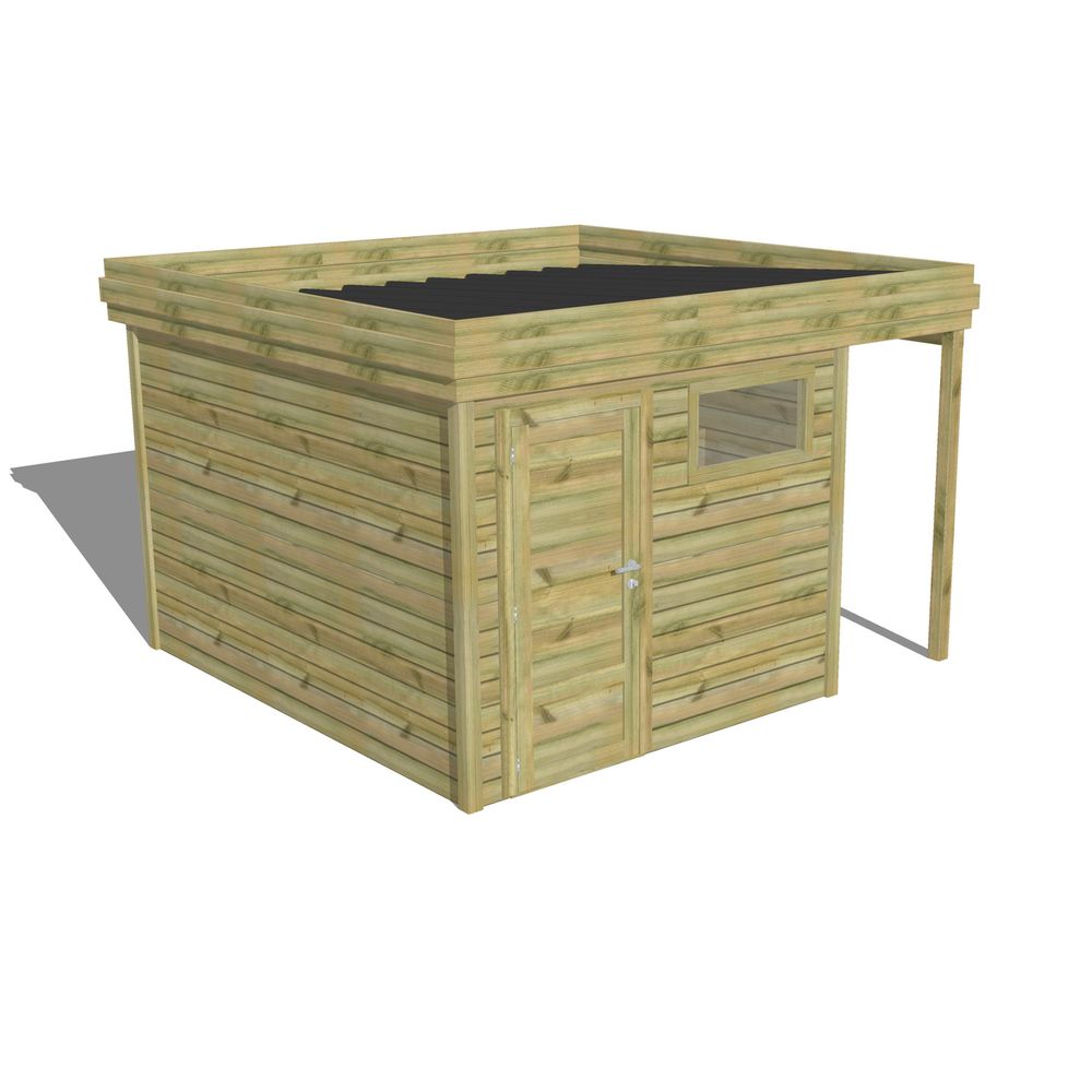 Abri de jardin bois pin traité autoclave 27mm - 3,64x3,44m / 13m2 - bac acier - abri français