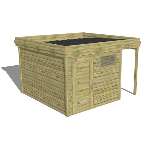 Abri de jardin bois pin traité autoclave 27mm - 3,64x3,44m / 13m2 - bac acier - abri français