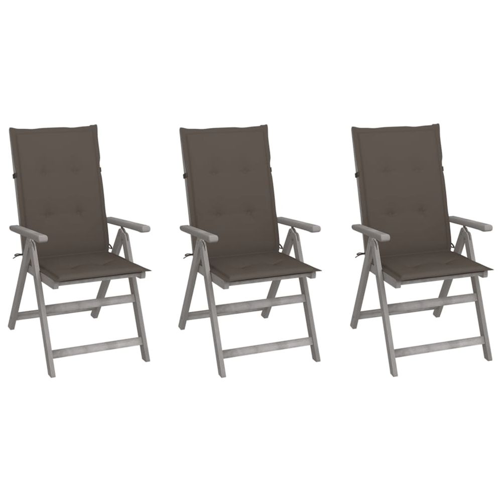 Chaises inclinables de jardin lot de 3 et coussins bois acacia