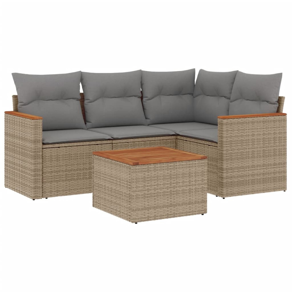 Salon de jardin avec coussins 5pcs mélange beige résine tressée