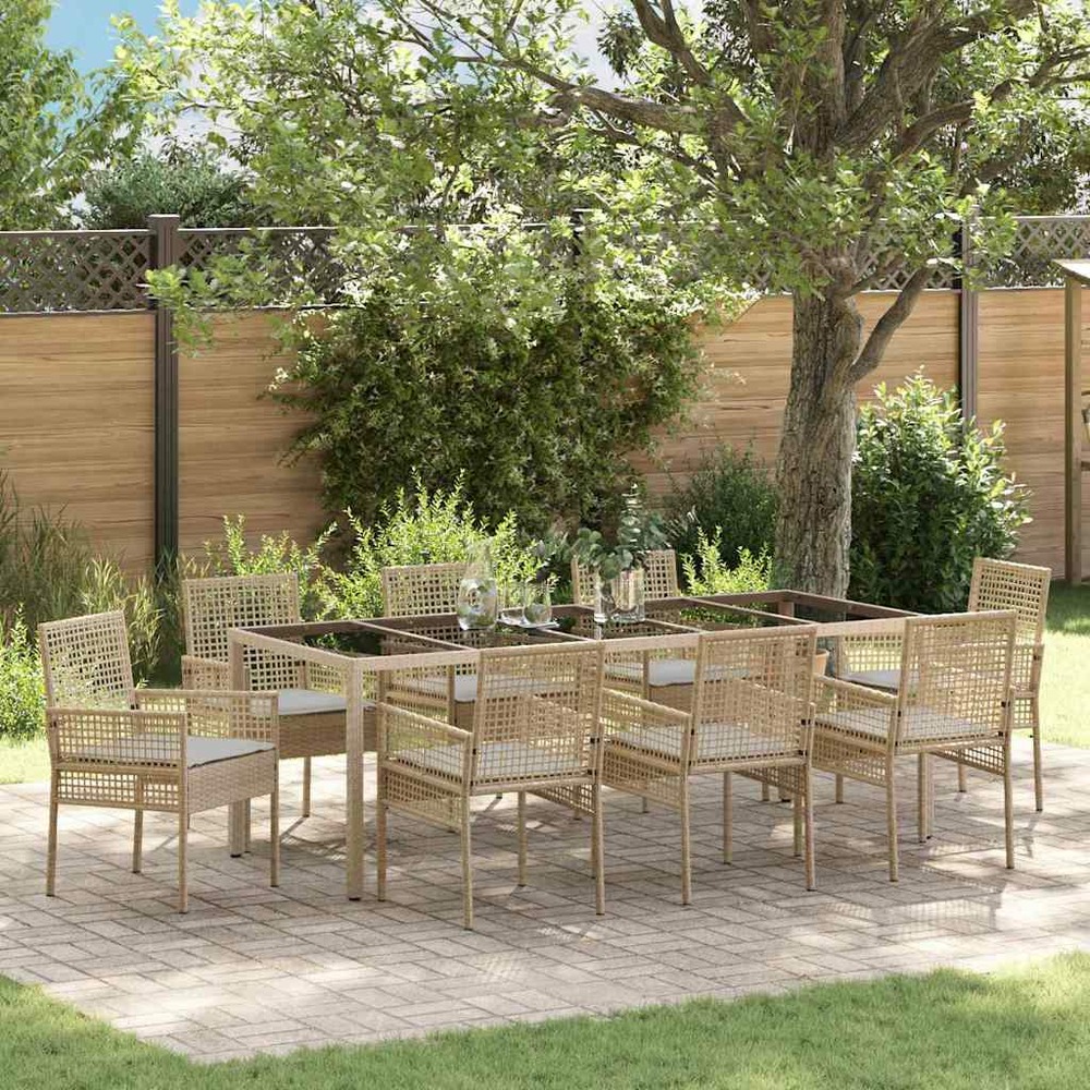 Ensemble de salle à manger pour jardin 9 pcs beige polyrotin