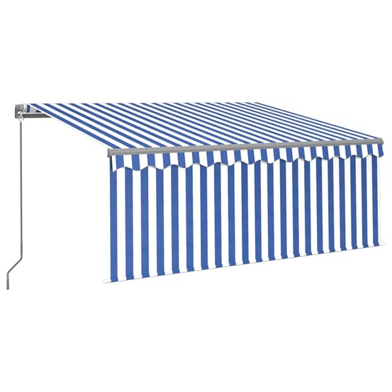Auvent rétractable manuel avec store led 3,5x2,5m bleu et blanc