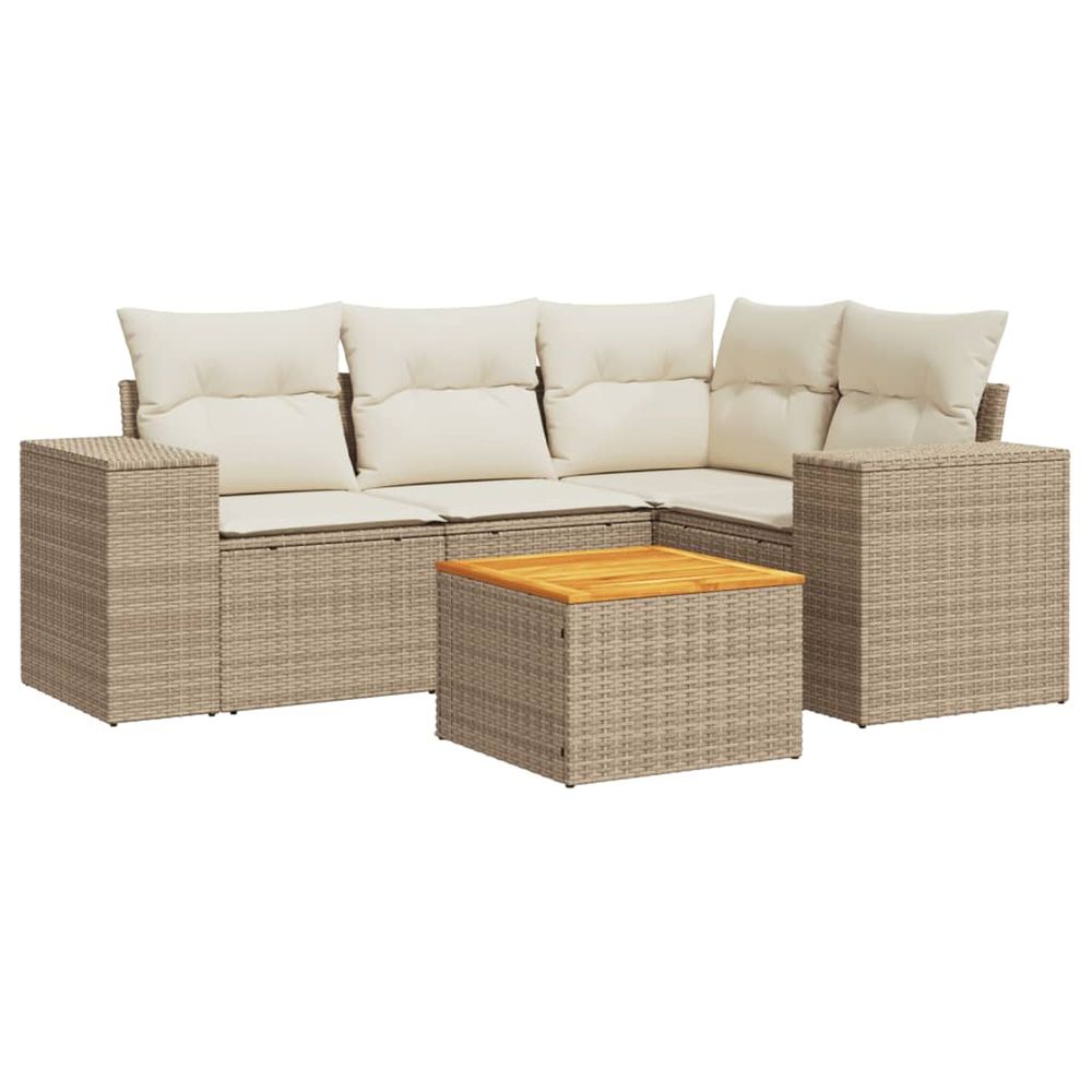 Salon de jardin avec coussins 5 pcs beige résine tressée