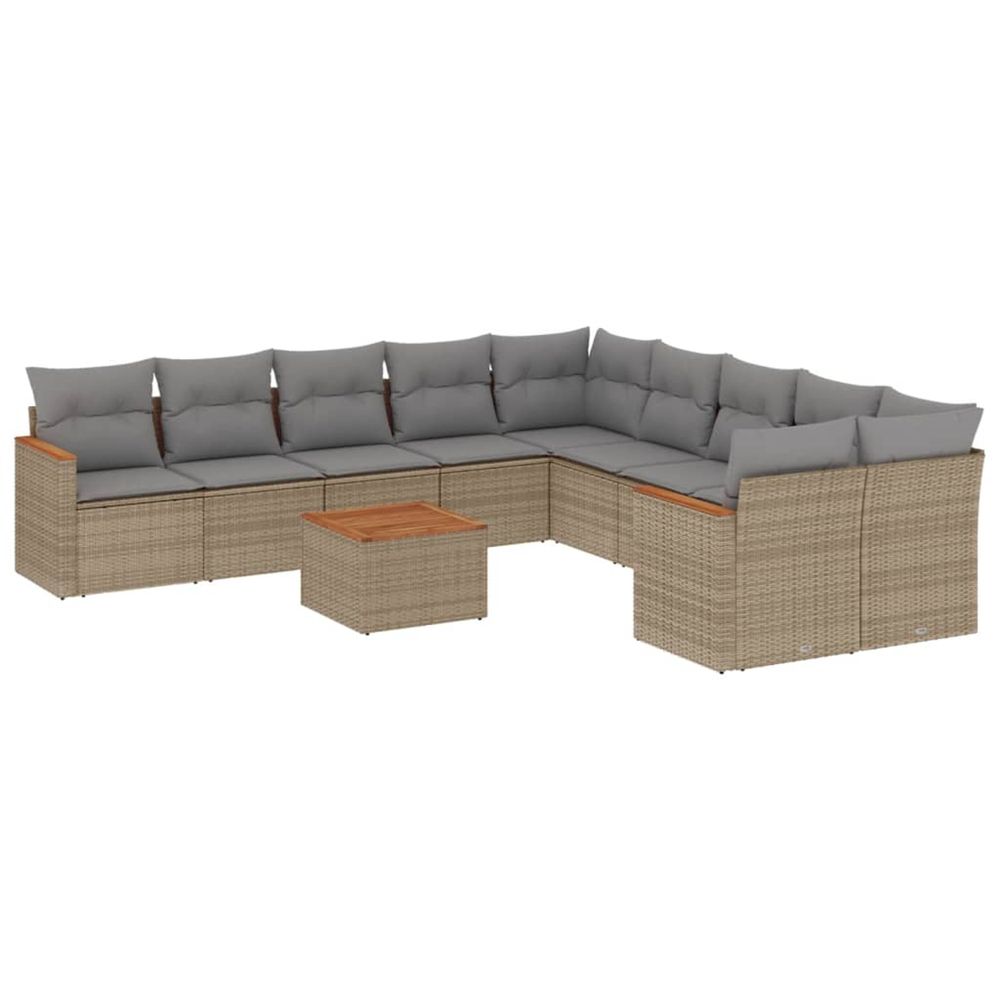 Salon de jardin et coussins 11 pcs mélange beige résine tressée