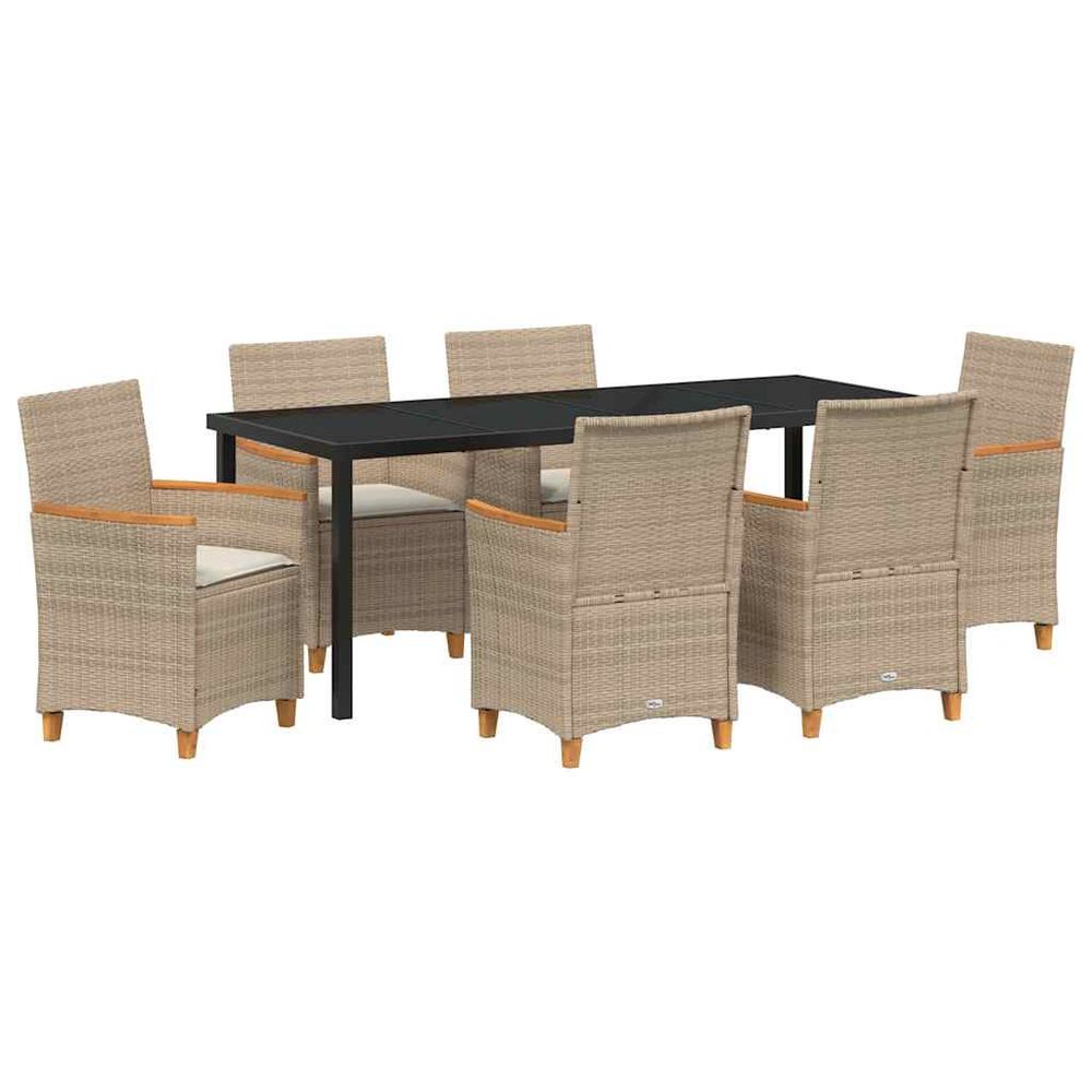 Ensemble de salle à manger pour jardin 7 pc beige polyrotin