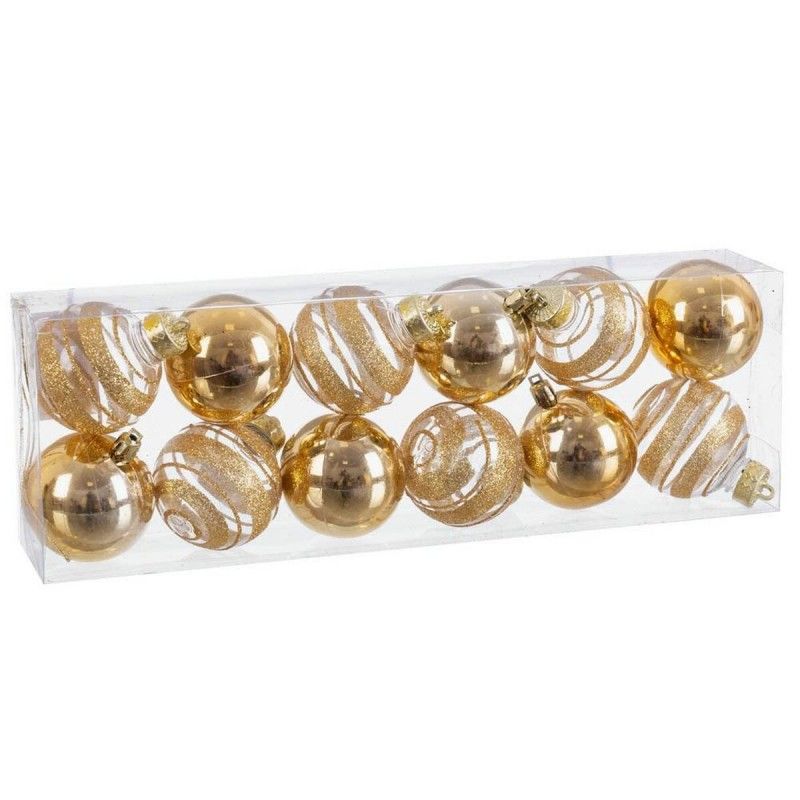Boules de noël doré plastique 6 x 6 x 6 cm (12 unités)