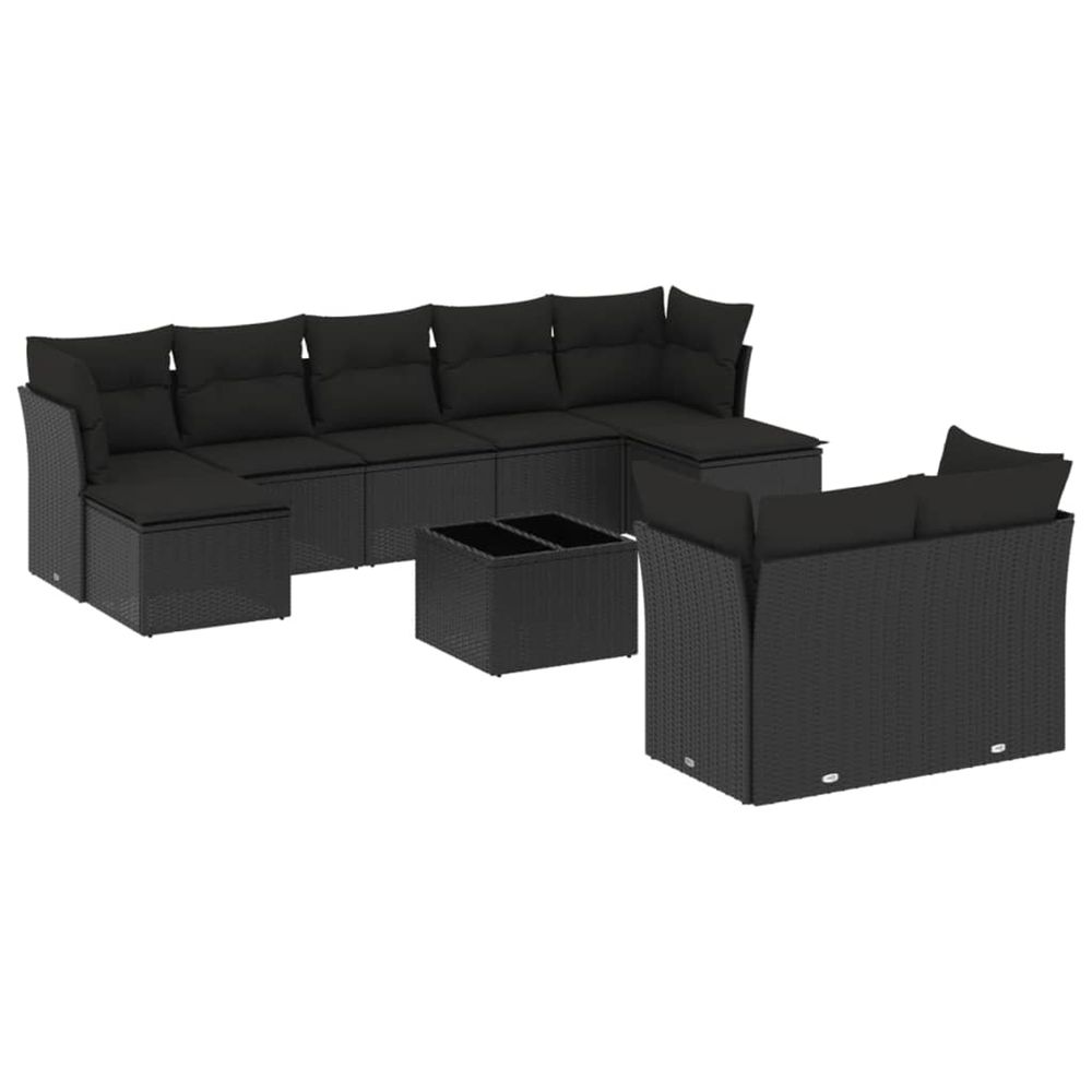 Salon de jardin 10 pcs avec coussins noir résine tressée