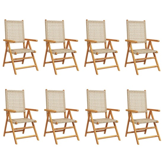 Chaises inclinables de jardin lot de 8 beige rotin bois massif