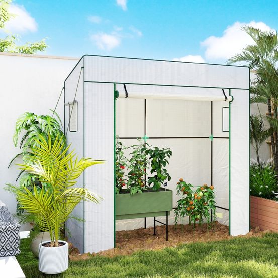 Serre de jardin en pe renforcé blanc 196 x 77 x 197 cm potager extérieur porte zippée - comfortxl outdoor living