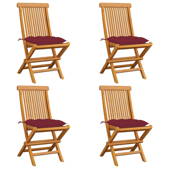 Chaises de jardin avec coussins rouge bordeaux lot de 4 teck